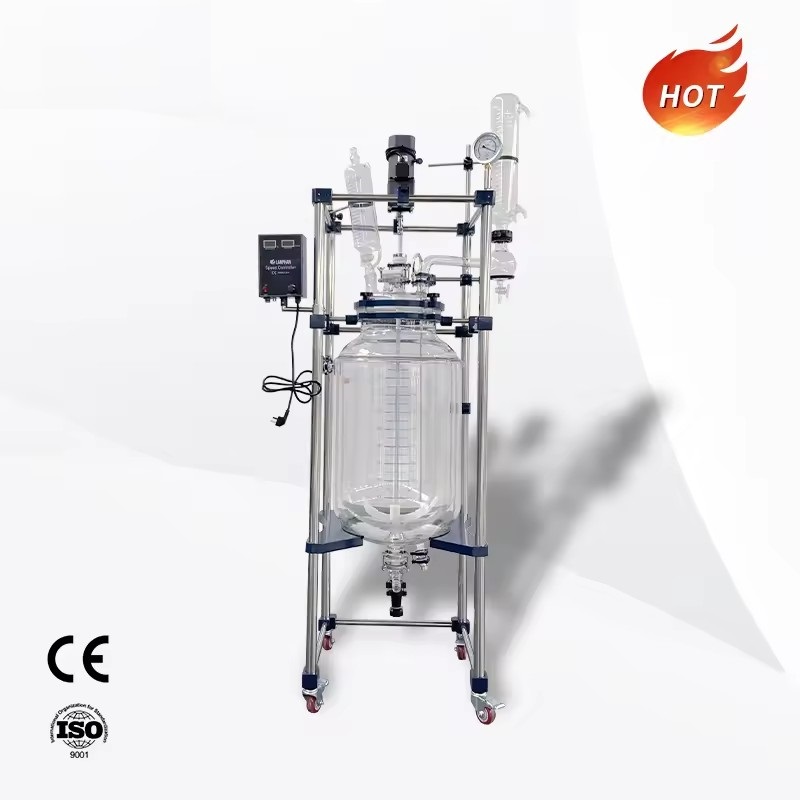 50l liter borosilicate double-layer jacketed crystallization lab glass lined reactor best price