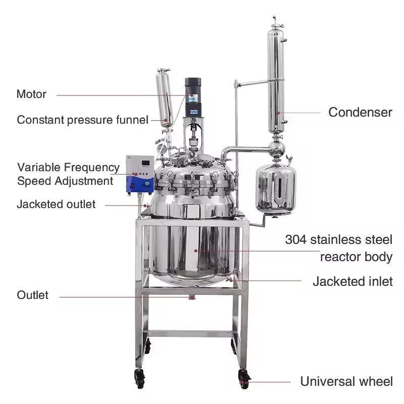 20L 30L 50L 100L Double Layer Stainless Steel Jacketed Reactor Chemical Vessel Sealed Tank