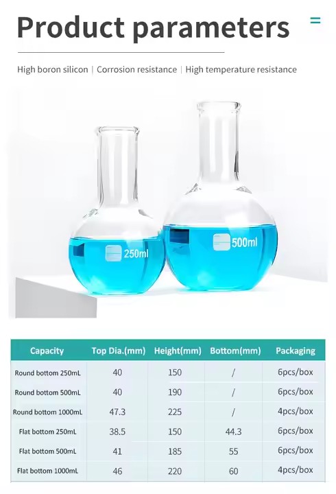 50ml-10000ml Laboratory Instrument Narrow Neck Flat Bottom Borosilicate Glass Boiling Flask