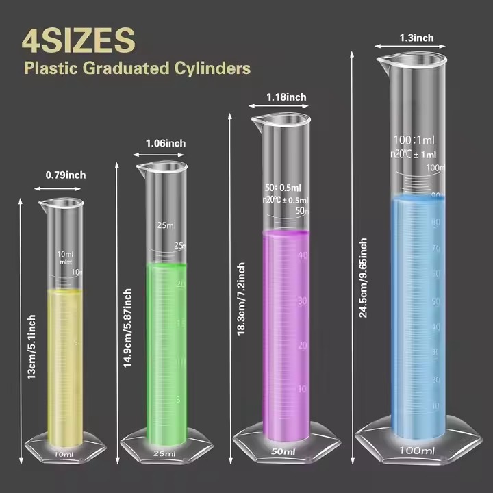 Chemistry Lab Equipment Plastic Graduated Cylinders Plastic Beaker Lab Pipettes Plastic Funnel Wash Bottle Brush