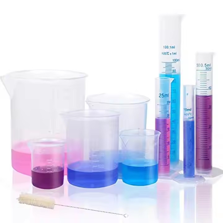 Chemistry Lab Equipment Plastic Graduated Cylinders Plastic Beaker Lab Pipettes Plastic Funnel Wash Bottle Brush