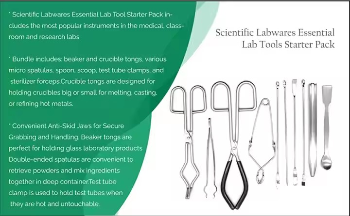 Chemistry Lab Equipment Crucible Beaker Tongs Lab Spatula Scoop Spoon Test Tube Clamps Sterilizer Forceps Tweezers
